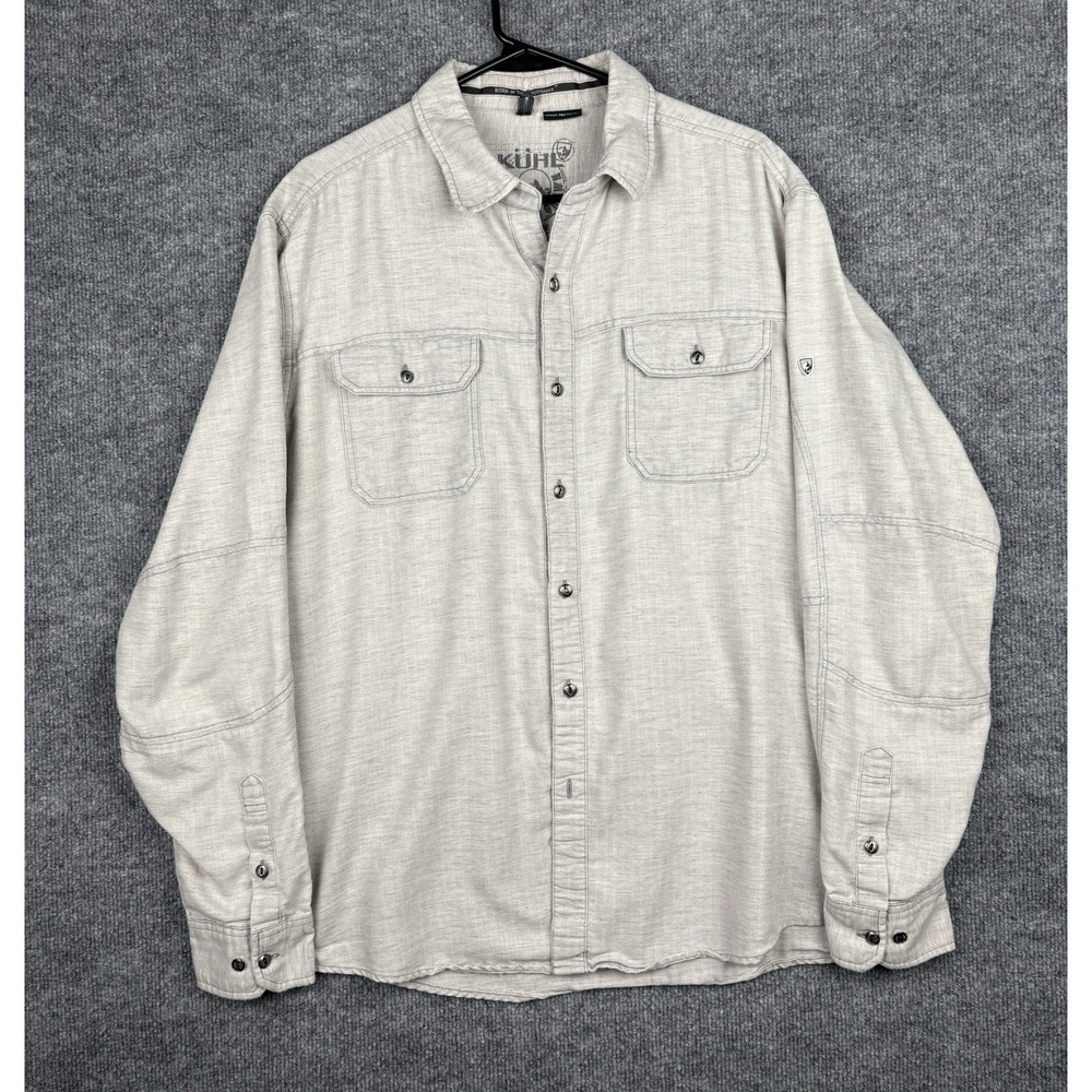 Kuhl Shirt Mens XL Gray Herringbone Cotton Linen Long Sleeve Button Up Outdoor
